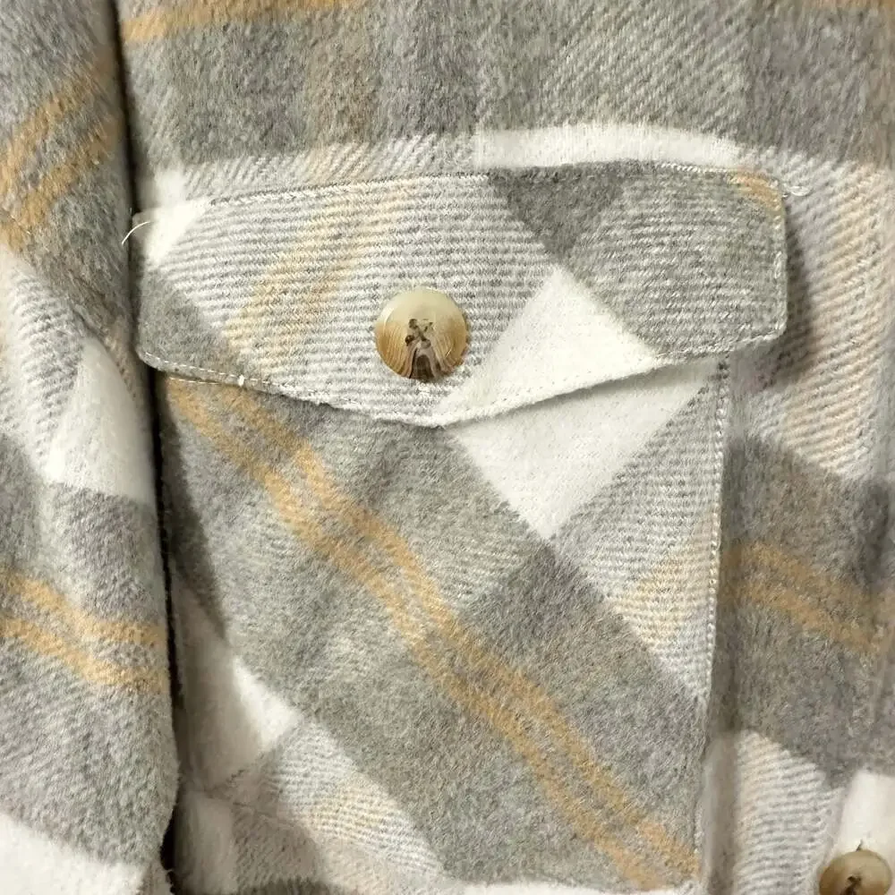 Kensie Jeans Button Down Flannel Plaid Shacket - Picture 5 of 12
